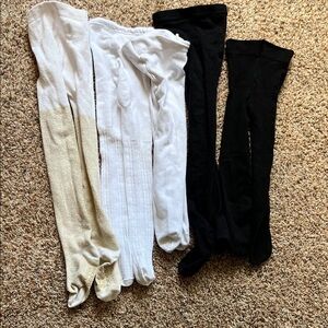 Two White Tights, Two Black, One Gold Tights Bundle - Toddler Girls 3T-4T